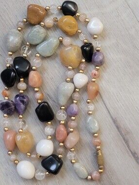 Vintage Multi-Gemstone Nugget Necklace Real Crystals Beggars Beads